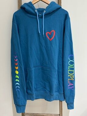Coldplay 2024 Music Of The Spheres World Tour Blue Heart Cotton Hoodie Sz XL
